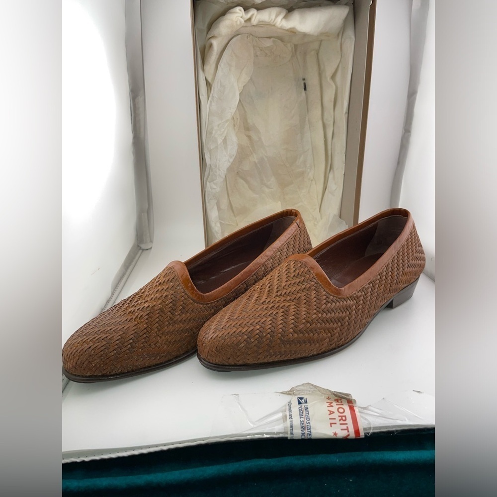 MIGLIORE men shoes Made in Italy loafer basket weave leather brown Size 8 - Picture 7 of 9